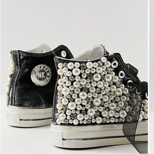 NAN-Ku Free People Crush High Top Sneakers Pearl Embellished Black 39